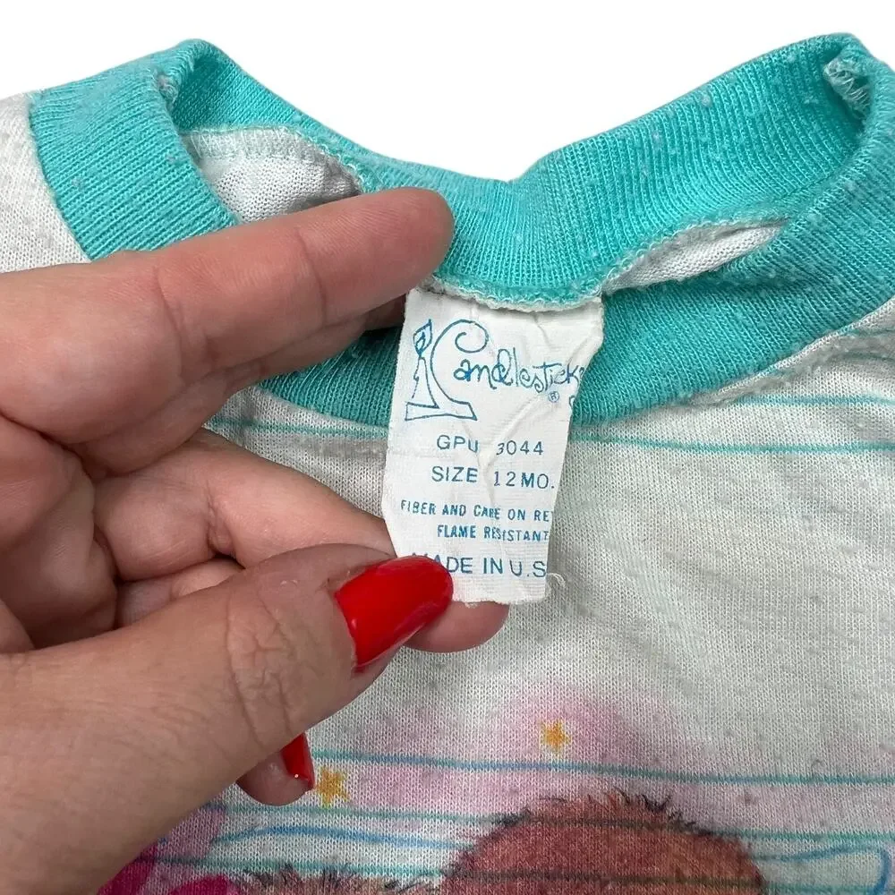Vintage 70s Teddy Bear Long Sleeve Pajama Sleep Nightgown Girls Baby 12 Months